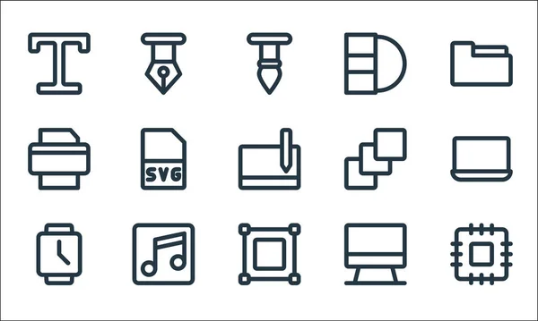 Symbole Für Grafische Designlinien Lineares Set Qualitätsvektorzeilenset Wie Cpu Transform — Stockvektor