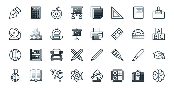 School Line Icons Linear Set Quality Vector Line Set Brain — Stock Vector