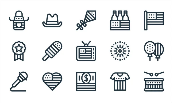 July Line Icons Linear Set Quality Vector Line Set Drum — Stock Vector