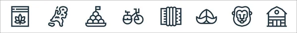 Holland Hattı Ikonları Doğrusal Küme Ahır Aslan Şapka Akordeon Bisiklet — Stok Vektör