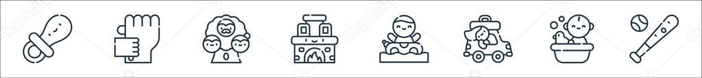 family life line icons. linear set. quality vector line set such as baseball ball, baby, family, swimming pool, fireplace, family tree, motherhood