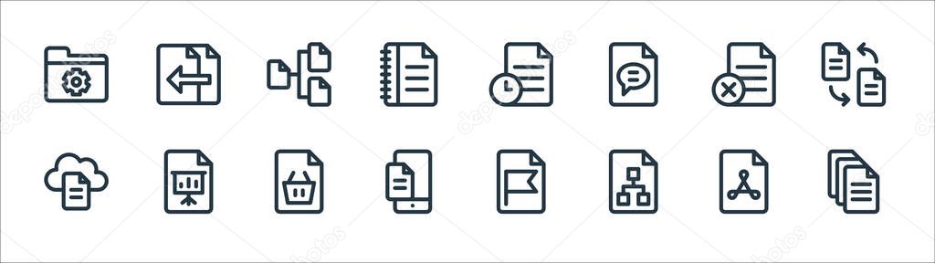 document and files line icons. linear set. quality vector line set such as file, analytics, file, file, chart,
