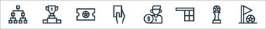 Futbol sahası ikonları. Doğrusal küme. Futbol, futbol kupası, futbol, kart, futbol gibi kalite vektör dizileri