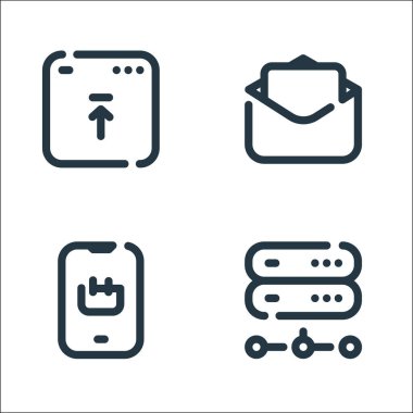 seo line simgeleri. Doğrusal küme. Sunucu, ekommerce, e- posta gibi kalite vektör satırı