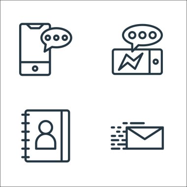 iletişim hattı simgeleri. Doğrusal küme. E- posta, iletişim defteri, haberci gibi kalite vektör satırı