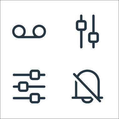 Arayüz çizgisi simgeleri. Doğrusal küme. kalite vektör çizgisi seti, sessiz, eşitleyici, ayar