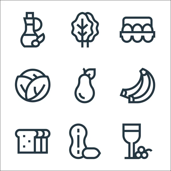 Línea Nutrición Iconos Conjunto Lineal Conjunto Línea Vectorial Calidad Como — Vector de stock