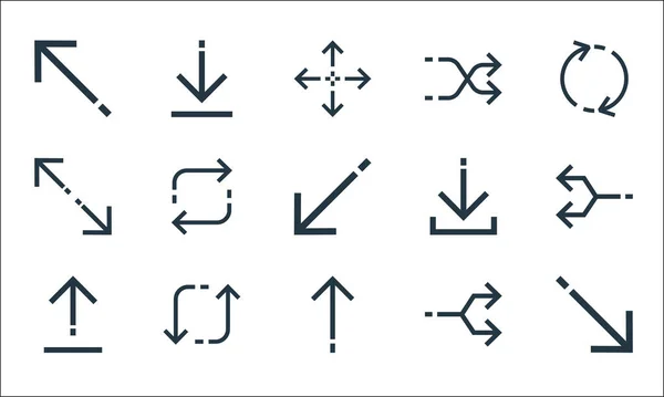 Pfeile Markieren Symbole Lineares Set Qualitätsvektorlinien Wie Diagonalpfeil Aufwärtspfeil Upload — Stockvektor