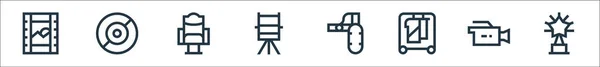 映画ラインのアイコン 直線セット カメラ ワードローブ マイク 取締役会 アームチェア Cdなどの品質ベクトルラインセット — ストックベクタ