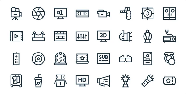 Iconos Línea Cine Conjunto Lineal Set Línea Vectorial Calidad Como — Archivo Imágenes Vectoriales