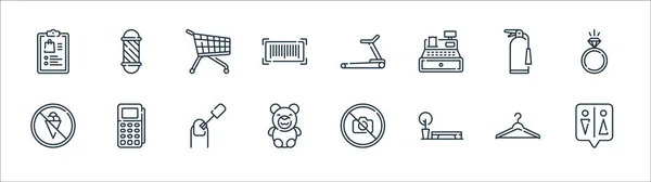 Mall Line Symbole Lineares Set Qualitätsvektorleitungsset Wie Toilette Bank Teddybär — Stockvektor