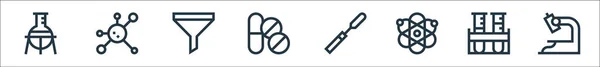 Laborzeilen Symbole Lineares Set Qualitätsvektorliniensatz Wie Mikroskop Reagenzgläser Atom Skalpell — Stockvektor