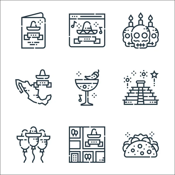 Cinco Mayo Line Icons Conjunto Lineal Conjunto Línea Vectorial Calidad — Vector de stock