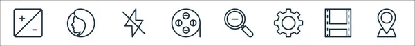 Symbole Der Fotografielinie Lineares Set Qualitätsvektorzeilensatz Wie Location Pin Filmspule — Stockvektor