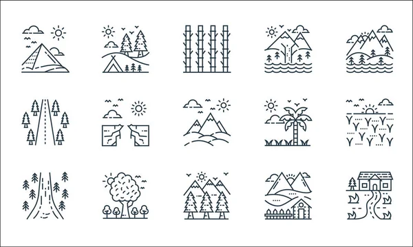 Nature Landscape Line Icons Linear Set Quality Vector Line Set — Stock Vector