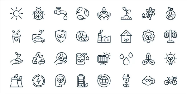 Ecology Line Icons Linear Set Quality Vector Line Set Bike — Stock Vector