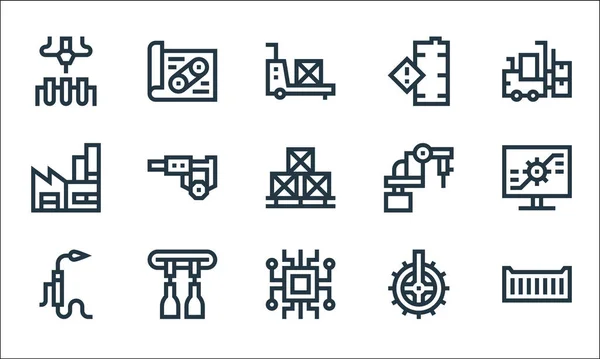 Manufacturing Line Icons Linear Set Quality Vector Line Set Container — Stock Vector