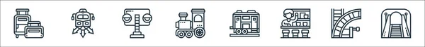 Eisenbahnlinien Symbole Lineares Set Qualitätsvektorleitungssatz Wie Tunnel Eisenbahnen Café Güterwagen — Stockvektor