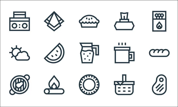 Iconos Línea Picnic Conjunto Lineal Conjunto Línea Vectores Calidad Como — Vector de stock