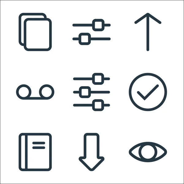 Schnittstellenzeilensymbole Lineares Set Qualitätsvektorzeilensatz Wie Auge Download Buch Komplett Equalizer — Stockvektor