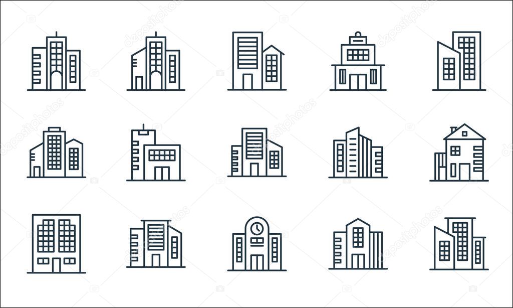 buildings line icons. linear set. quality vector line set such as building, building, building,