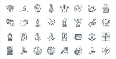 Umut çizgisi simgeleri. Doğrusal küme. Kaliteli vektör çizgisi; el, değiş tokuş, savaş yok, barış, çapa, kurdele, aşk, tütsü, el bombası