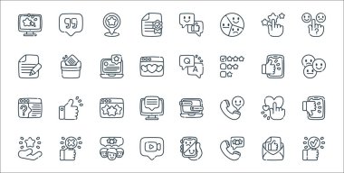 Geribildirim ve ifade satırı simgeleri. Doğrusal küme. Kalite vektör dizisi, müşteri değerlendirmesi, görüntülü sohbet, değerlendirme, değerlendirme, soru, oy gibi.