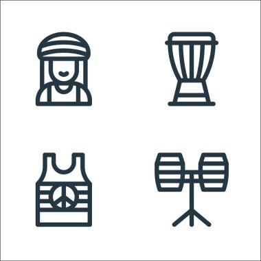 reggae çizgisi simgeleri. Doğrusal küme. bongo, djembe gibi kalite vektör çizgisi kümesi
