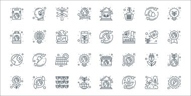 Dünya çizgisi simgeleri. Doğrusal küme. Güneş enerjisi, su, ekosistem, çiçek, çevre dostu, güneş enerjisi, çevre dostu, geri dönüşüm, yaratıcı