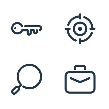 seo line simgeleri. Doğrusal küme. Çanta, arama, hedef gibi kalite vektör satırı