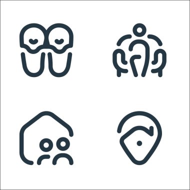 Ev çizgisi simgelerinde kalın. Doğrusal küme. Kaliteli vektör çizgisi seti: Evde kal, dinlen