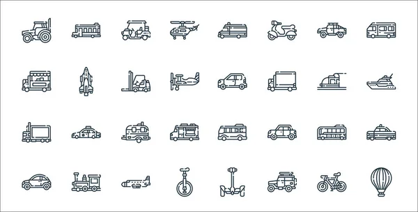 Vehículos Transportan Iconos Línea Conjunto Lineal Conjunto Línea Vectores Calidad — Vector de stock