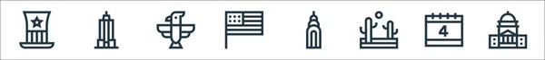 Estados Unidos América Ícones Linha Conjunto Linear Linha Vetorial Qualidade — Vetor de Stock