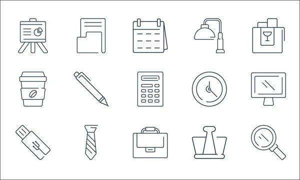 Office Items Line Icons Linear Set Quality Vector Line Set — Stock Vector