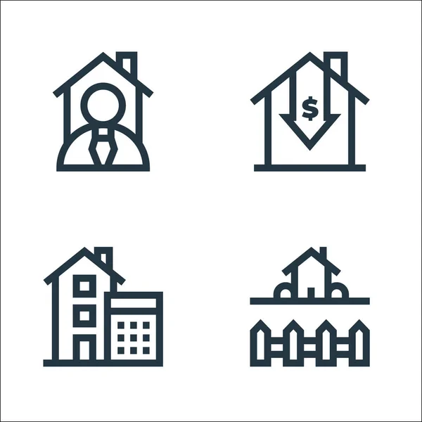 Icônes Ligne Immobilière Set Linéaire Ensemble Lignes Vectorielles Qualité Telles — Image vectorielle