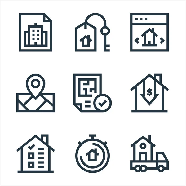 Iconos Línea Bienes Raíces Conjunto Lineal Conjunto Línea Vectores Calidad — Archivo Imágenes Vectoriales