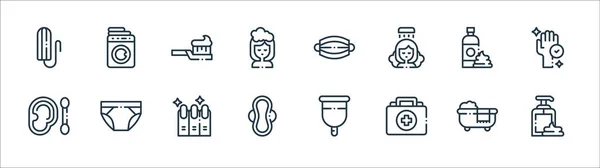 Iconos Línea Rutina Higiene Conjunto Lineal Conjunto Línea Vectores Calidad — Vector de stock