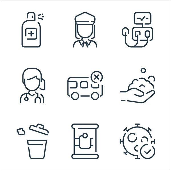 Icônes Ligne Coronavirus Set Linéaire Ensemble Lignes Vectorielles Qualité Telles — Image vectorielle