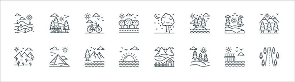 Nature Landscape Line Icons Linear Set Quality Vector Line Set — Stock Vector