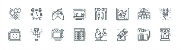 Dispositivos Tecnología Iconos Línea Conjunto Lineal Conjunto Línea Vectorial Calidad — Vector de stock