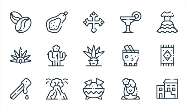 Iconos Línea Mexicana Conjunto Lineal Conjunto Línea Vectorial Calidad Como — Vector de stock