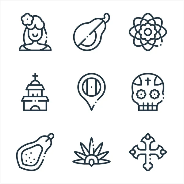 Iconos Línea Mexicana Conjunto Lineal Conjunto Línea Vectorial Calidad Como — Vector de stock