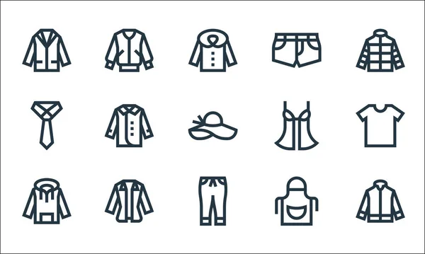 Iconos Línea Ropa Conjunto Lineal Conjunto Línea Vectorial Calidad Como — Vector de stock