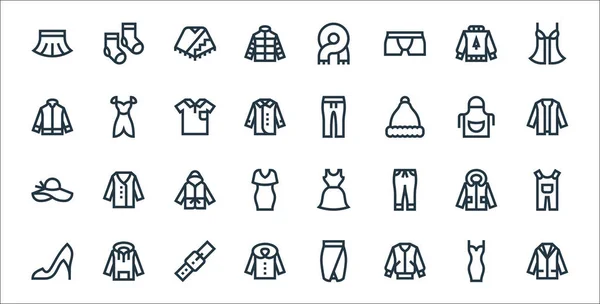 Wäscheleine Symbole Lineares Set Qualitätsvektorlinien Set Wie Anzug Jacke Mantel — Stockvektor