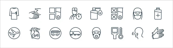 Detener Los Iconos Línea Virus Conjunto Lineal Conjunto Línea Vectores — Vector de stock