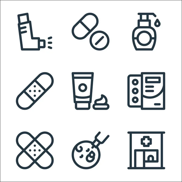 Medicine Line Icons Linear Set Quality Vector Line Set Pharmacy — Stock Vector