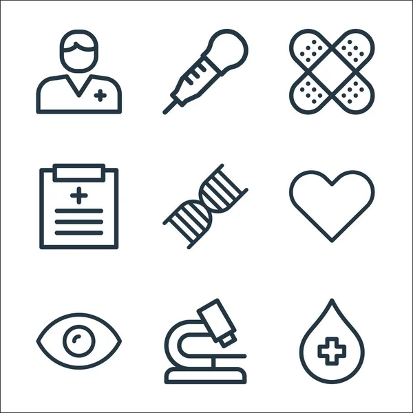 Medical Items Line Icons Linear Set Quality Vector Line Set — Stock Vector