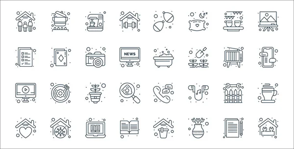 Permanecer Los Iconos Línea Casa Conjunto Lineal Conjunto Línea Vectores — Vector de stock