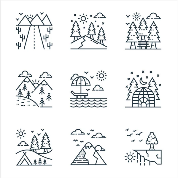 Nature Landscape Line Icons Linear Set Quality Vector Line Set — Stock Vector