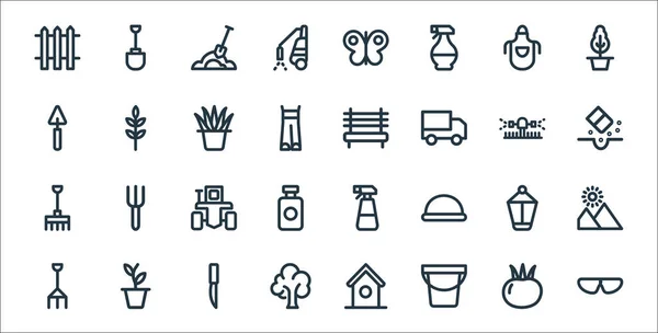 Landscaping Equipment Line Icons Linear Set Quality Vector Line Set — Stock Vector